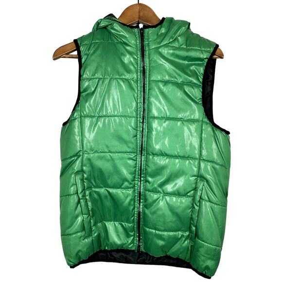 Aeropostale Puffer Vest Sleeveless Jacket Green Hooded BLack S - Picture 1 of 4